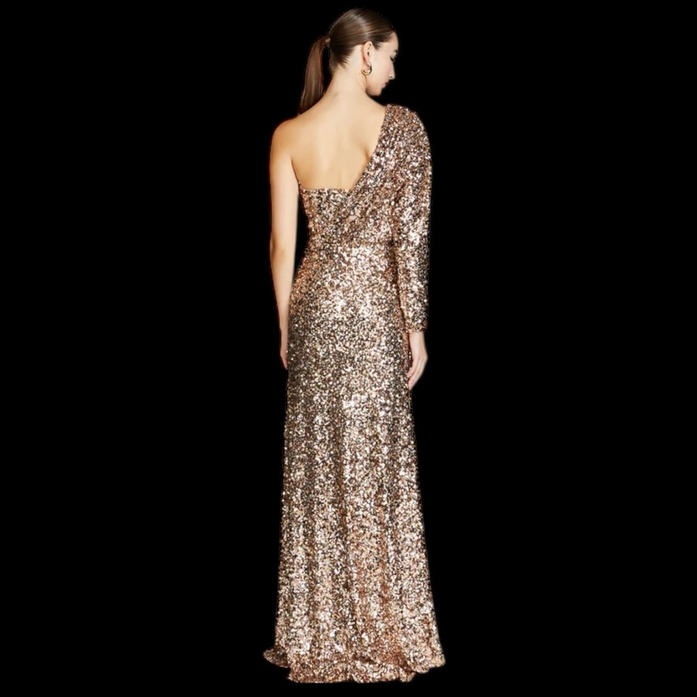 Halston Ramona Sequins Formal Gown Gold Confetti $695 Size 4 NWT - Picture 3 of 8